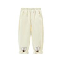 贝贝怡童装女童裤子2024春季宝宝洋气春秋长裤宽松舒适休闲裤 米白 130