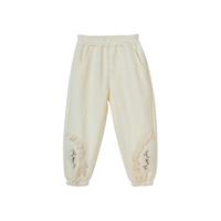 贝贝怡女童长裤2024春季甜美休闲束脚裤儿童春装女中大童裤子 米白 110