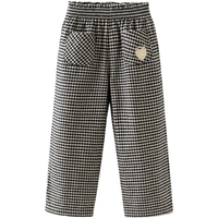 戴维贝拉（DAVE＆BELLA）童裤全棉儿童九分裤女童格子裤中大童休闲裤秋装小孩子直筒裤 黑白格 110cm(身高100-110cm)