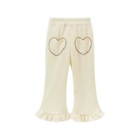 贝贝怡童装女童长裤2024春季甜美喇叭裤儿童中大童舒适休闲裤 米白 100