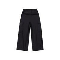 Kappa Kids卡帕童装2024年春夏季女童宽松直筒长裤中大童工装裤子 黑色  160