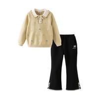 戴维贝拉（DAVE＆BELLA）儿童微喇裤小女孩长裤2024冬装女童休闲裤洋气中大童裤子童裤 黑玛瑙 130cm(身高120-130cm)