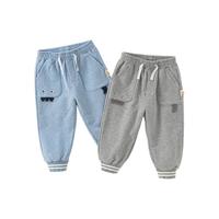 戴维贝拉（DAVE＆BELLA）男童弹力束口卫裤儿童休闲裤男宝宝长裤秋季幼儿童裤小童裤子 夹花蓝 130cm(身高120-130cm)