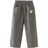 戴维贝拉（DAVE＆BELLA）童裤全棉儿童九分裤女童格子裤中大童休闲裤秋装小孩子直筒裤 黑白格 150cm（身高140-150cm）