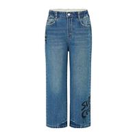 little MO&Co.little moco童装24秋装男女童纯棉牛仔裤涂鸦印花直筒长裤 牛仔蓝色 150/61
