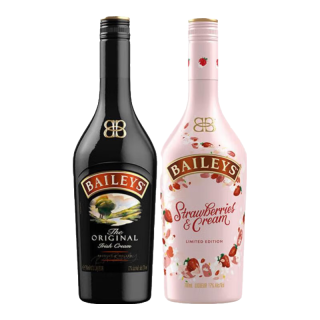 百利甜酒 BAILEYS甜酒 力娇酒 利口酒 奶酒 洋酒  年货新春畅饮 原味700ml+草莓700ml