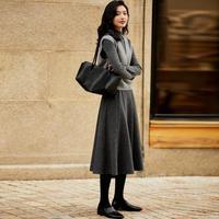 BASIC HOUSE 【含绵羊毛】冬季羊毛毛呢半身裙女春秋款高腰复古中长款A字裙