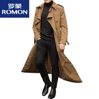 罗蒙（ROMON）男士长款风衣欧美男装长款风衣时尚风衣休闲外男士 卡其色 L