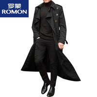 罗蒙(ROMON)男士长款风衣欧美男装长款风衣时尚风衣休闲外男士 黑色 2XL
