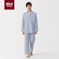 無印良品 MUJI男式无侧缝双层纱织睡衣家居服 萨克森蓝条纹5A M