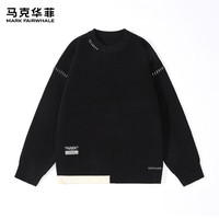 马克华菲（MARK FAIRWHALE）撞线圆领毛衣男装秋冬季潮流宽松柔软亲肤不臃肿舒适透气上衣 【撞色毛衣】-黑#纯色 XL