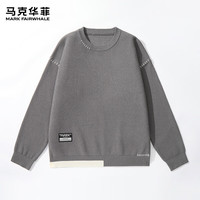 马克华菲（MARK FAIRWHALE）撞线圆领毛衣男装秋冬季潮流宽松柔软亲肤不臃肿舒适透气上衣 【撞色毛衣】-灰#纯色 2XL