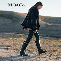 MO&Co.冬季机车风仿皮毛一体立领皮袢扣夹克外套