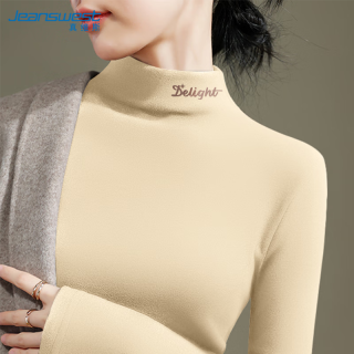 真维斯（Jeanswest）德绒打底衫女装秋冬季长袖t恤上衣服加绒保暖加厚内搭半高领秋衣 米色-小砂纸星星_K_左领角 M