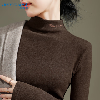 真维斯（Jeanswest）德绒打底衫女装秋冬季长袖t恤上衣服加绒保暖加厚内搭半高领秋衣 咖啡-小砂纸星星_K_左领角 L