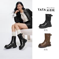 他她 TATA他她机车靴英伦西部靴女百搭时装靴百搭显瘦中筒靴