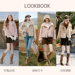  X.YING/香影 仿羊羔毛皮毛一体 女士短外套  S 155/80A/85-95斤 粉色