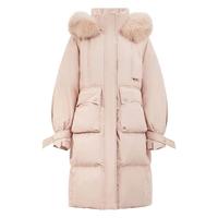 雪中飞25秋冬韩版热销女廓形狐狸毛长羽绒服厚外套粉色甜美