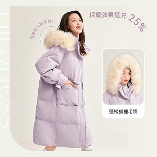 雪中飞25秋冬韩版热销女廓形狐狸毛长羽绒服厚外套粉色甜美 165/88A