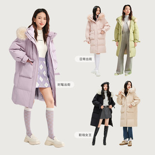 雪中飞25秋冬韩版热销女廓形狐狸毛长羽绒服厚外套粉色甜美 165/88A