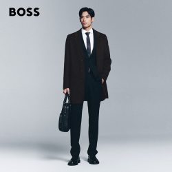 BOSS 【商务通勤】毛混纺面料西装领宽松羊毛大衣外套