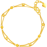 周六福 ZHOU LIU FU 黄金手链女双层圆珠足金999手链计价AB073447  约4.5g 15+2cm 新年