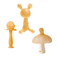 ipoosi婴儿牙胶磨牙棒宝宝口欲期0-3-6个月以上防吃手牙胶硅胶玩具3件套