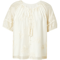 红袖刺绣国风衬衫夏季2024女装 插肩袖系带甜美别致圆领显瘦上衣 浅米005 M