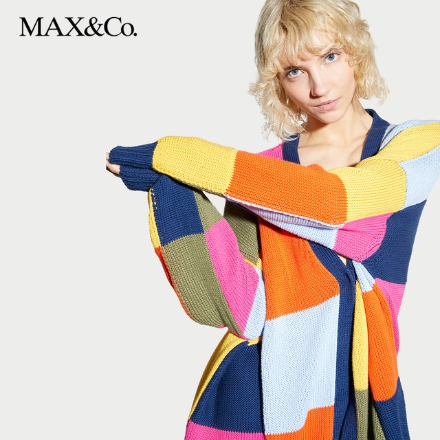移动端：MAX&Co. 【新年穿搭】合作系列慵懒撞色毛衣开衫女外套8346014102