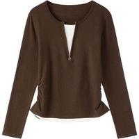 LAGOGO拼接掐腰打底T恤女拉谷谷2025冬季长袖上衣OCSS559A12