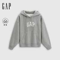 GAP女装2025秋季logo贴布绣抓绒宽松套头连帽衫卫衣792505 浅灰色 M (165/88A)亚洲尺码【偏大,拍小一码】