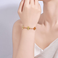 金小貅黄金手链五花四叶草999足金手链女超闪 6.9g,大号四叶草手链,多退少补