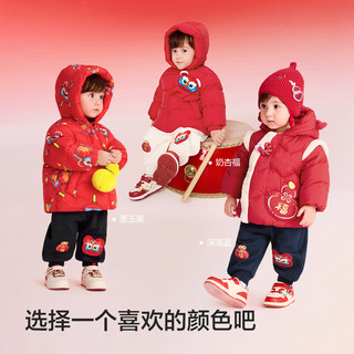 巴拉巴拉童装儿童加绒长裤男童女童红色新年拜年服福气保暖童裤 黑色【祥云瑞气】 100