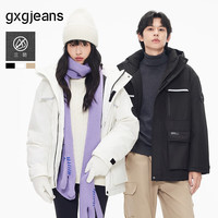 gxgjeans 加厚工装 男女同款短款连帽羽绒服外套 充绒量150-199g