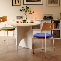 可芝（KERZY）中古风餐椅家用实木靠背椅子复古设计师椅软包小户型包豪斯餐桌椅 胡桃色靠背+克莱因蓝丝绒座面