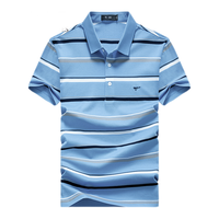 七匹狼【狼族生活】短袖T恤男夏冰丝光棉短t商务条纹翻领半袖POLO保罗衫 104(粉蓝) 185/100A(XXXL)