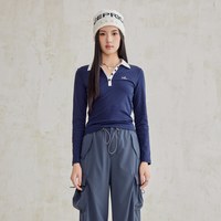 A21 女士针织修身翻领长袖T恤 F443231013-M