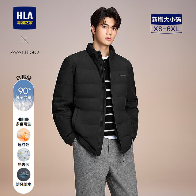 海澜之家 羽绒服男立领商务保暖外套HWRAW4J013A 黑色