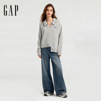 盖璞Gap女装2025冬季新款logo刺绣V翻领宽松长袖针织衫美版 海军蓝 XS 美码 S亚洲码165/84A