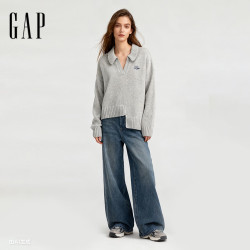 Gap 女装logo刺绣V翻领宽松长袖针织衫 10194528271143