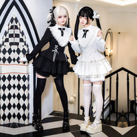 withpuji Doki 女士甜酷荷叶摆op/带口袋短裤双子lolita 蝴蝶结胸针