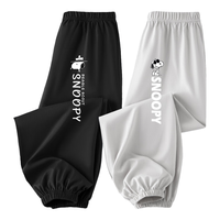 史努比男童裤子防蚊裤夏季薄款纯棉儿童休闲裤潮牌卡通帅气童装 黑 豆绿努比X+灰 飞行帽努比X 100