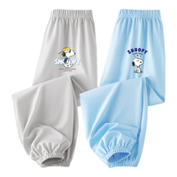 史努比男童裤子防蚊裤夏季薄款纯棉儿童休闲裤潮牌卡通帅气童装 灰 黄帽努比X+蓝 飞行帽努比X 100
