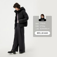 坦博尔新款面包羽绒服女短款连帽简约休闲百搭外套 黑色
