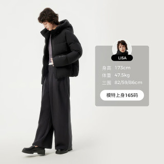 坦博尔 新款面包羽绒服女短款连帽简约休闲百搭外套 黑色