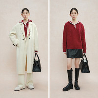 自巧小个子红色圣诞连帽套头羊毛衫女2024冬装宽松慵懒风毛衣 复古红 XS (2码)