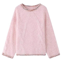 MT 冬季轻奢圆领撞色边线衫气质舒适含羊毛针织衫女上衣