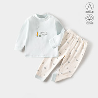 棉芹 秋冬a类全棉抗菌打底秋衣秋裤纯棉分体男女宝宝套头婴儿内衣套装 蓝 90