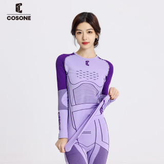 COSONE 滑雪压缩衣男女跑步越野骑行运动专业速干打底排汗紧身衣 紫色压缩衣 s