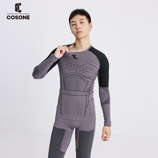 COSONE 滑雪压缩衣男女跑步越野骑行运动专业速干打底排汗紧身衣 黑灰压缩衣 L